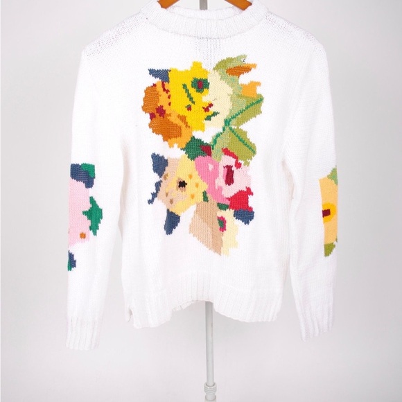 SMYTHE X AUGDEN FLORAL INTARSIA CREW Sweater- WHITE MULTI - Picture 3 of 15